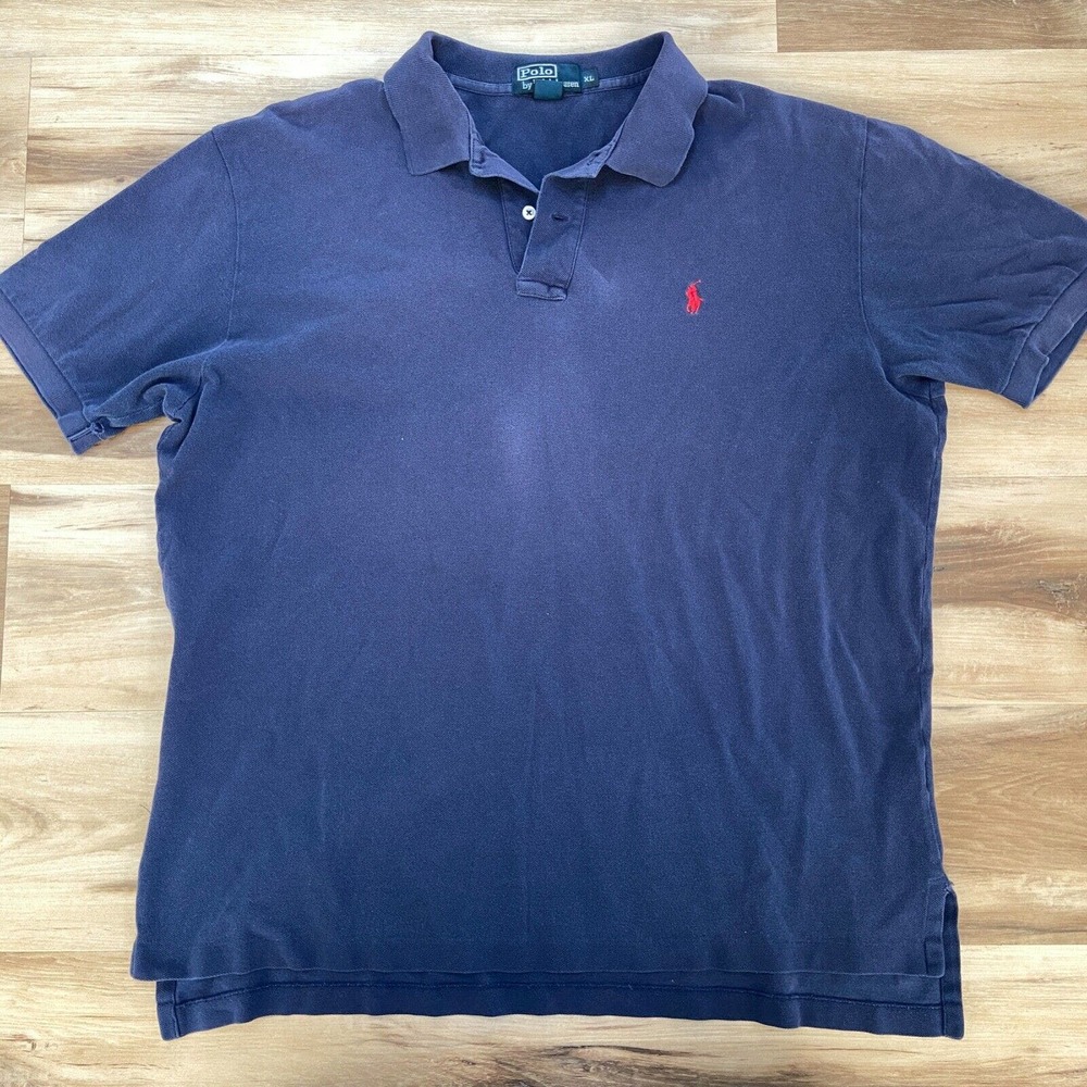 Polo Ralph Lauren Mens Shirt XL Polo Short Sleeve Navy Blue Red Pony